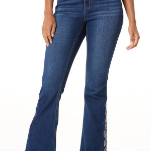 Petite Embroidered Inset Flare Jeans