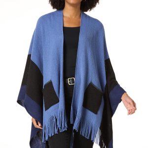 Knit Colorblock Fringe Wrap