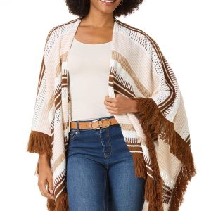Knit Metallic Stripe Fringe Wrap