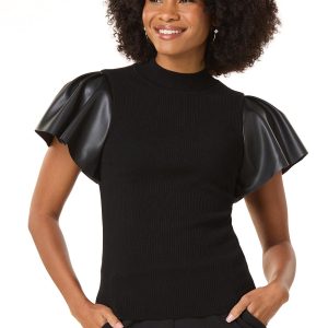 Faux Leather Sleeve Sweater