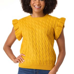 Flutter Sleeve Cable Knit Sweater
