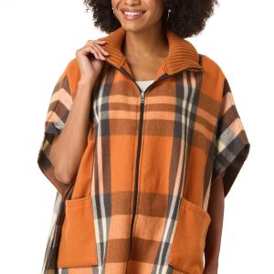 Autumn Plaid Zip Poncho
