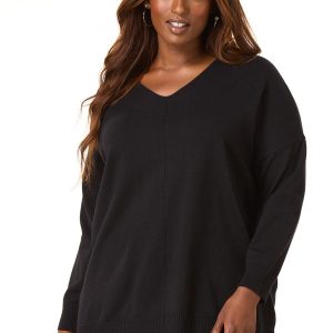 Plus Size Seamed V- Neck Sweater