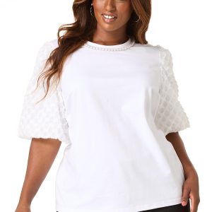 Plus Size Embellished Textured Sleeve Top