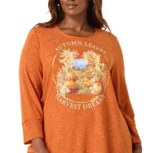 Plus Size Autumn Leaves Hacci Top