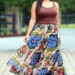Plus Size Patchwork Chiffon Maxi Skirt