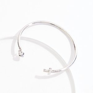 Cross End Heart Charm Cuff Bracelet
