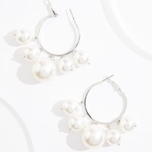 Pearl Ball Tassel Hoop Earrings