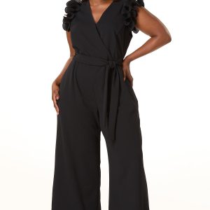 Plus Size Textured Ruffle Sleeve Jumpsuit