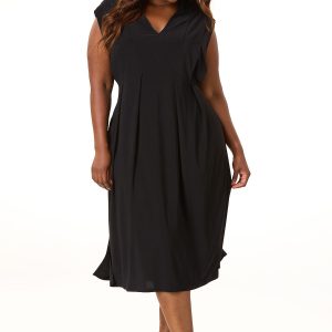 Plus Size Solid V- Neck Midi Dress