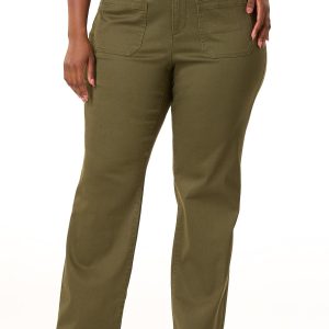 Plus Size Olive Patch Pocket Straight Leg Pants