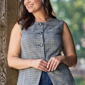 Plus Size Plaid Button Front Vest