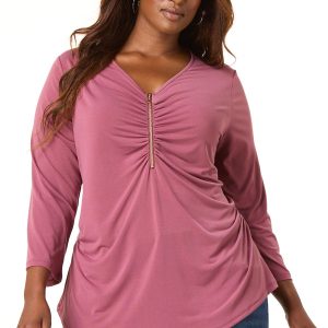 Plus Size Stretch Zip Front Top