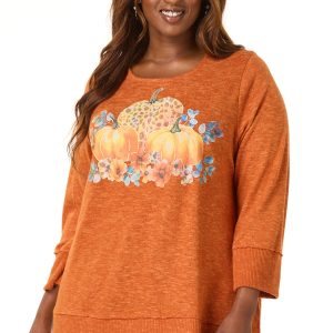 Plus Size Floral Pumpkin Hacci Top