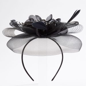 Beaded Flower Black Feather Fascinator