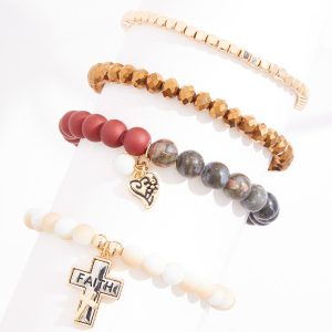 Faith Cross Charm Stretch Bracelet Set
