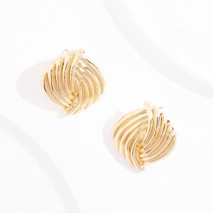 Ribbed Gold Button Earrings