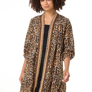 Embroidered Trim Leopard Kimono