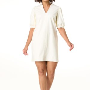 Ivory Faux Leather Shift Dress