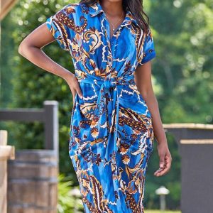 Blue Paisley Tie Waist Dress