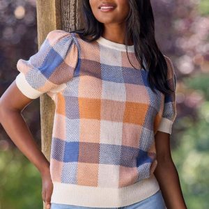 Plaid Puff Sleeve Sweater
