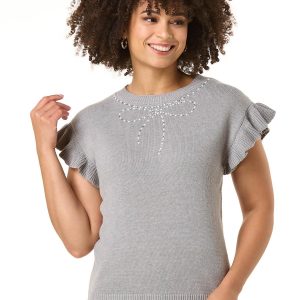 Rhinestone Beaded Bow Sweater