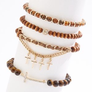 Inspirational Charm Wood Stretch Bracelet Set