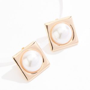 Square Oversized Pearl Clip- On Earrings