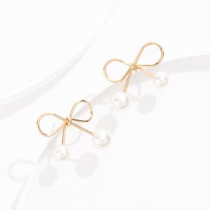 Pearl Dainty Bow Earrings