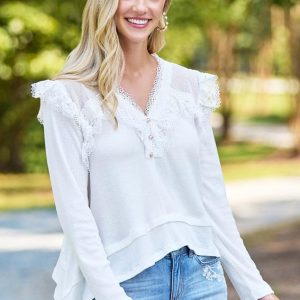 Ivory Ruffled Lace Neck Top