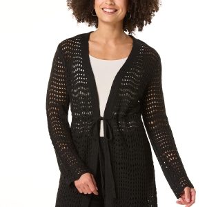 Open Stitch Tie Front Cardigan