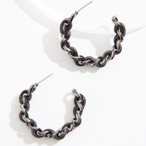 Faux Leather Chain Hoop Earrings
