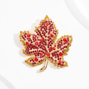 Rhinestone Embellished Leaf Brooch