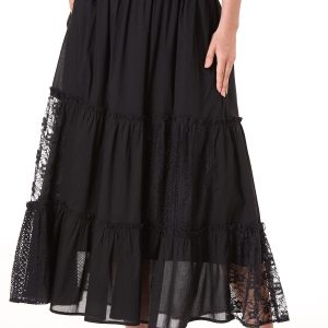 Lace Trim Tiered Maxi Skirt