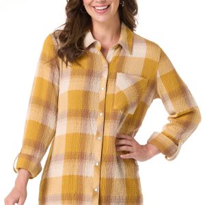 Gold Plaid Snap Front Shirt