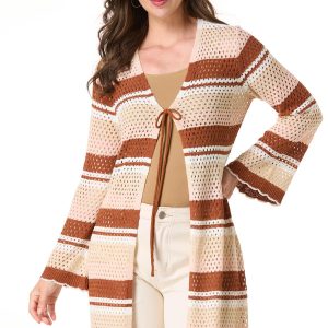 Open Stitch Stripe Tie Cardi