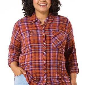 Plus Size Plaid Snap Front Tunic