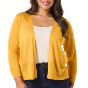 Plus Size Solid Sheer Cardigan