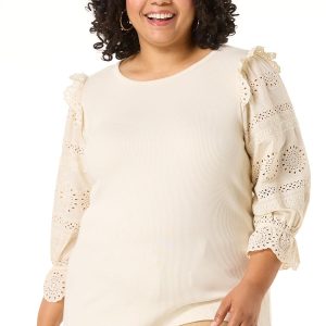 Plus Size Ruffled Eyelet Sleeve Top