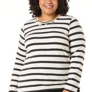 Plus Size Charm Necklace Stripe Top