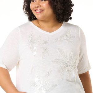 Plus Size Tonal Floral Sequin Top