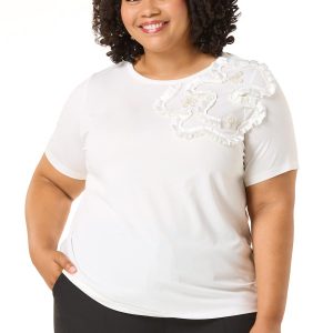 Plus Size Satin Ribbon 3d Floral Tee