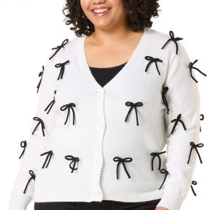 Plus Size Black Bow Cardigan