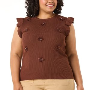 Plus Size 3d Floral Pearl Sweater