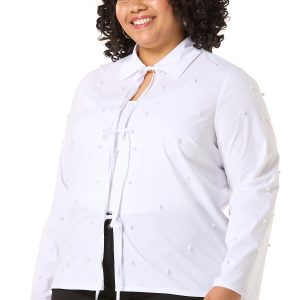 Plus Size Pearl Embellished Triple Tie Top