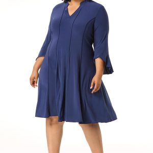 Plus Size Split Neck Solid Corset Dress