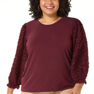 Plus Size Textured Illusion Sleeve Top