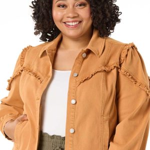 Plus Size Ruffled Trim Denim Jacket