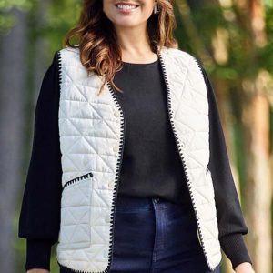 Plus Size Whipstitch Trim Puffer Vest