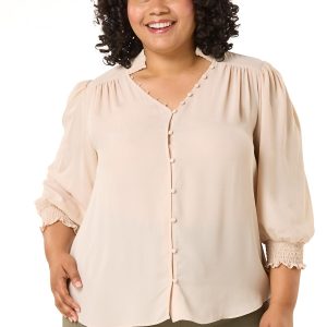 Plus Size Smocked Button Down Shirt